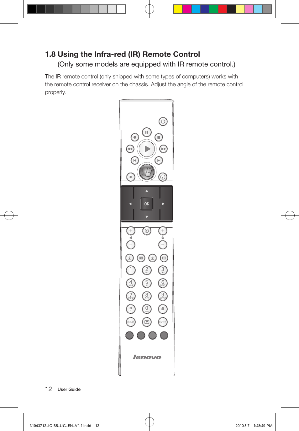 8 using the infra-red (ir) remote control | Lenovo IdeaCentre B505 User Manual | Page 17 / 51