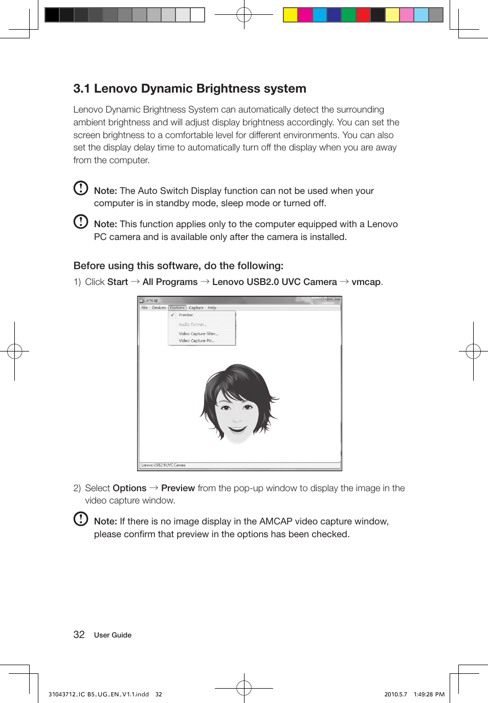 1 lenovo dynamic brightness system | Lenovo IdeaCentre B505 User Manual | Page 37 / 51