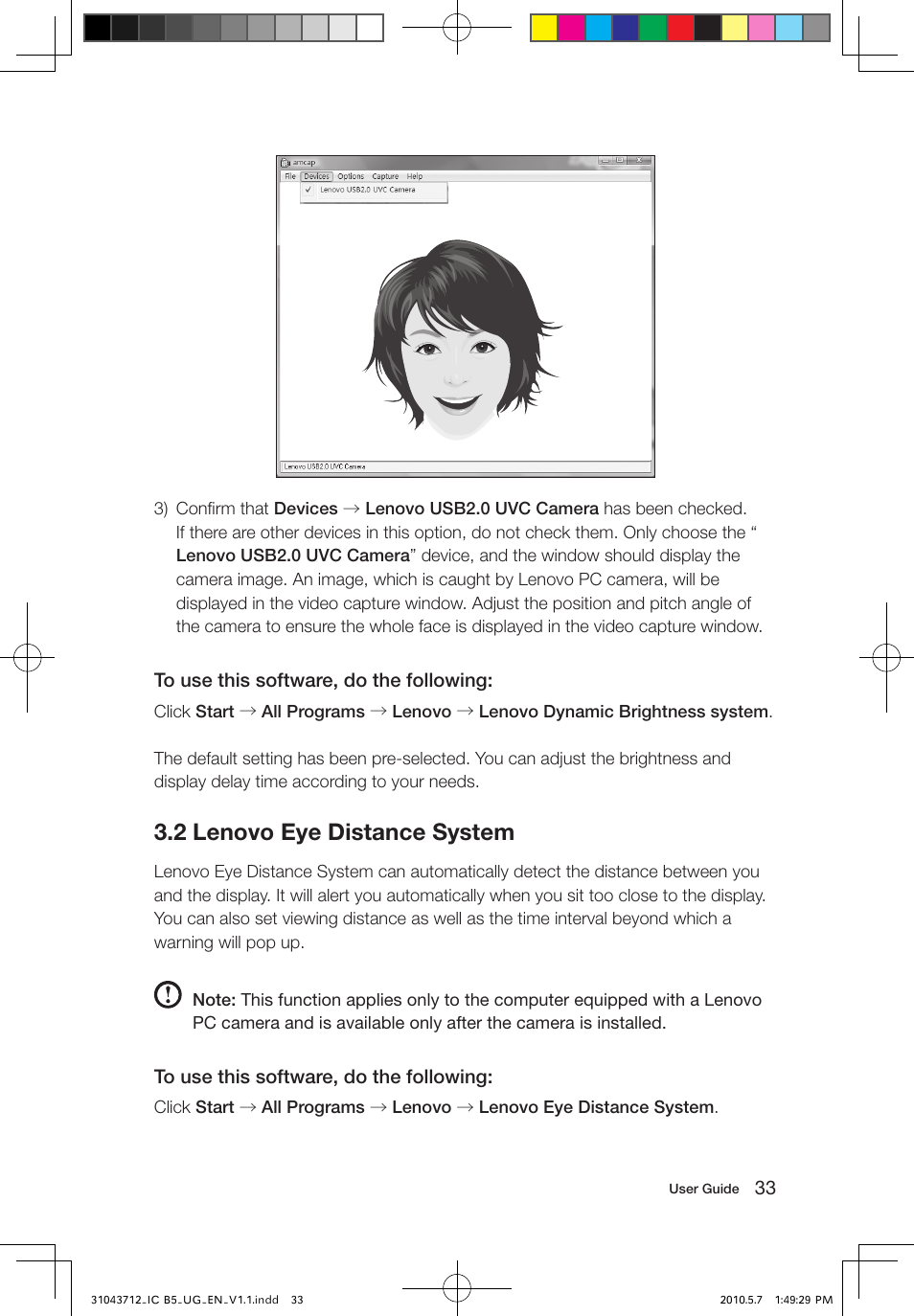 2 lenovo eye distance system | Lenovo IdeaCentre B505 User Manual | Page 38 / 51
