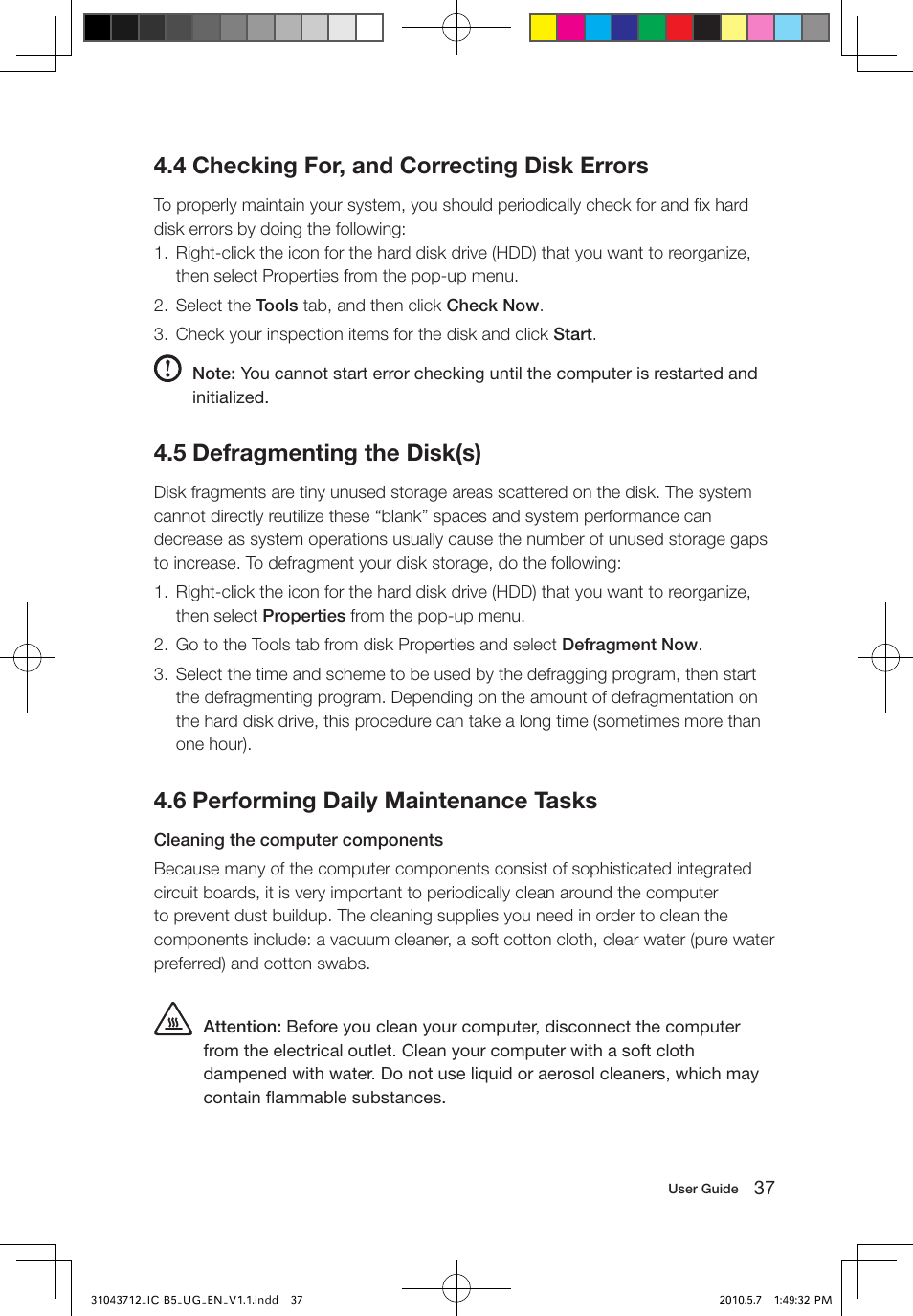 4 checking for, and correcting disk errors, 5 defragmenting the disk(s), 6 performing daily maintenance tasks | Lenovo IdeaCentre B505 User Manual | Page 42 / 51