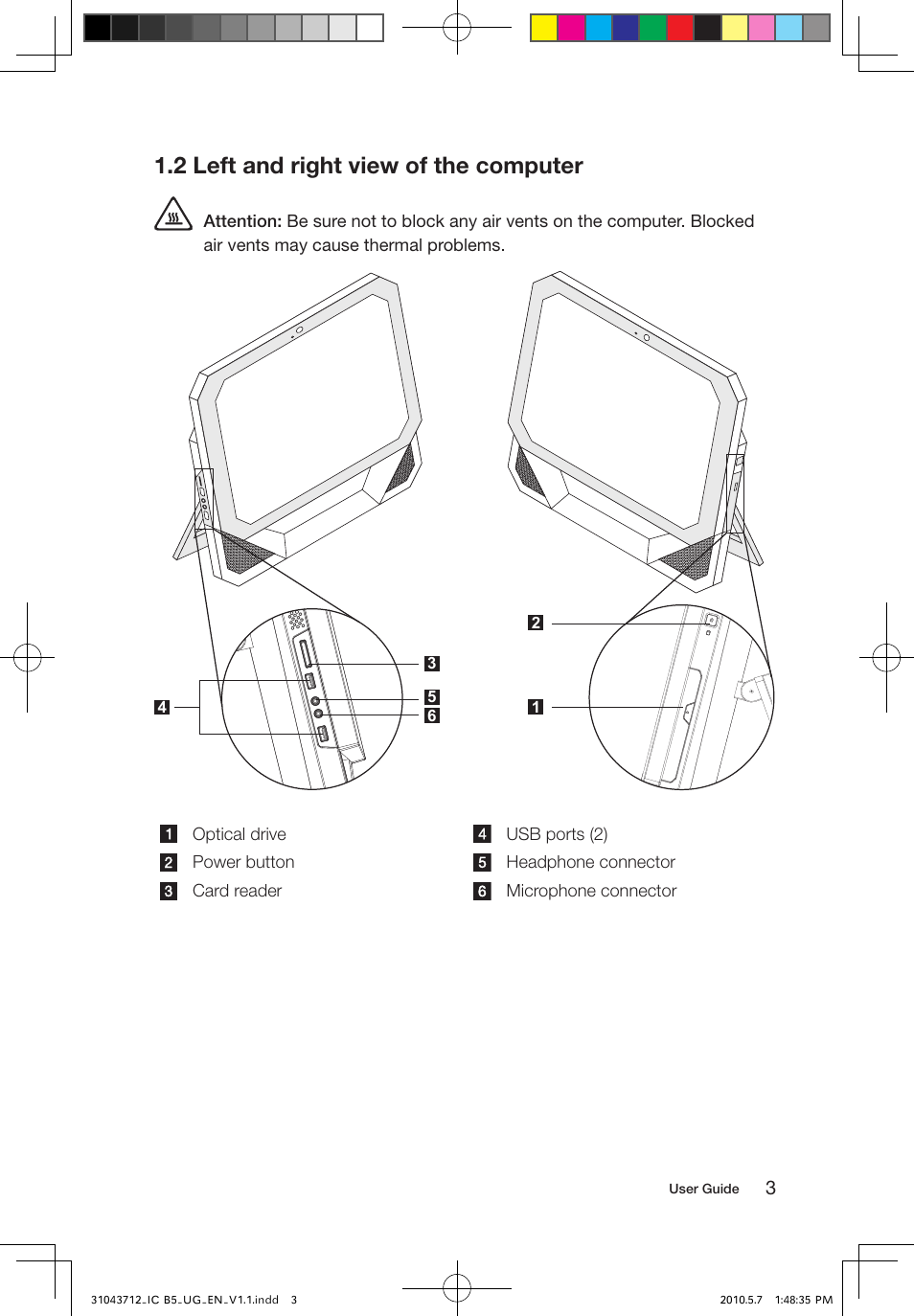 2 left and right view of the computer | Lenovo IdeaCentre B505 User Manual | Page 8 / 51