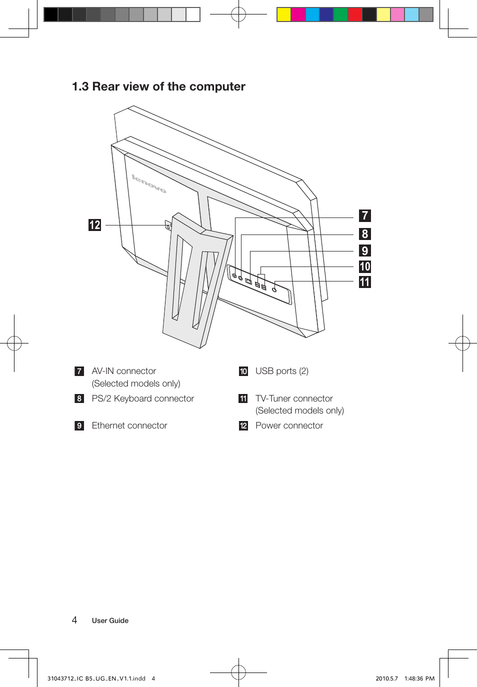 3 rear view of the computer | Lenovo IdeaCentre B505 User Manual | Page 9 / 51