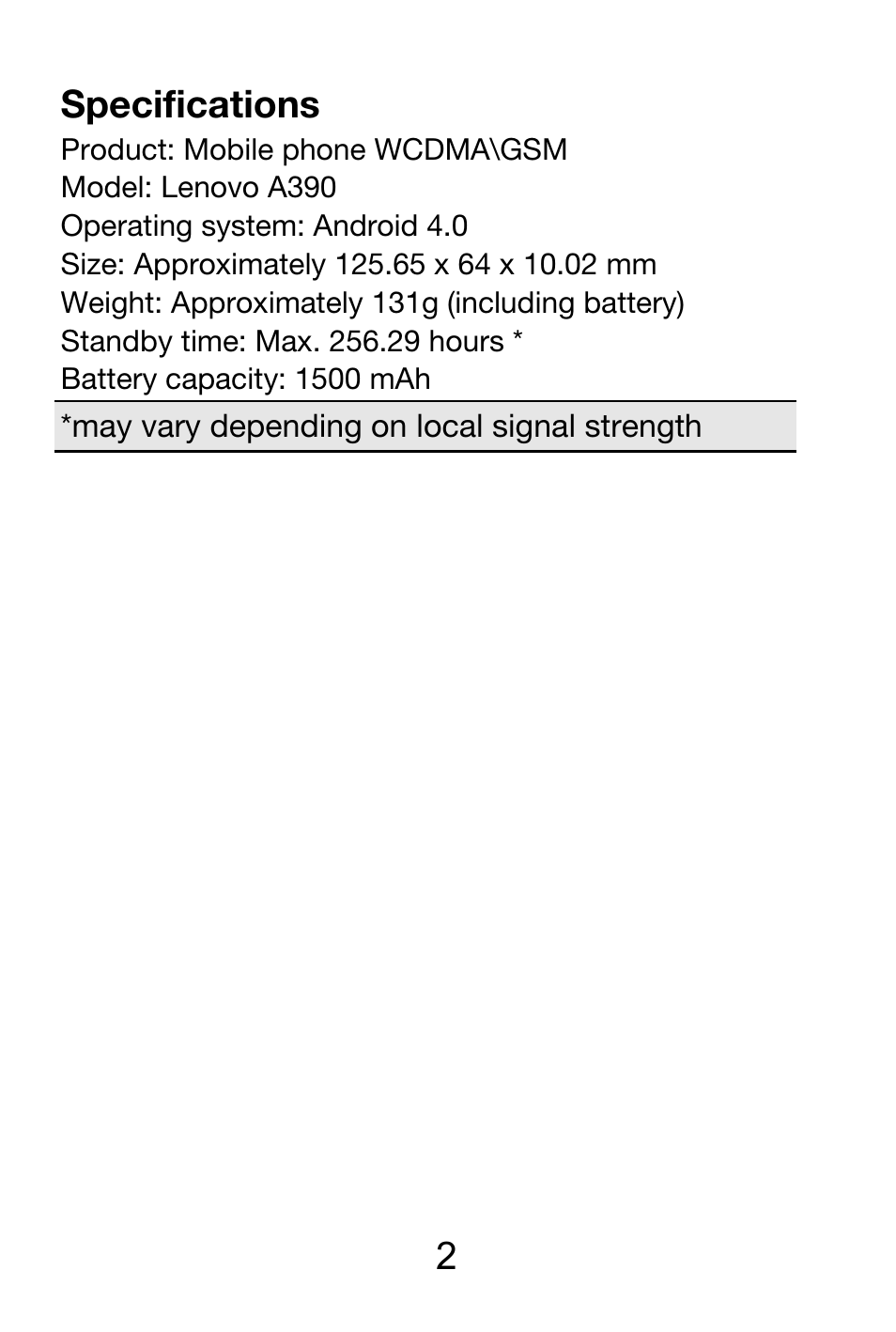 Lenovo A390 Smartphone User Manual | Page 2 / 25