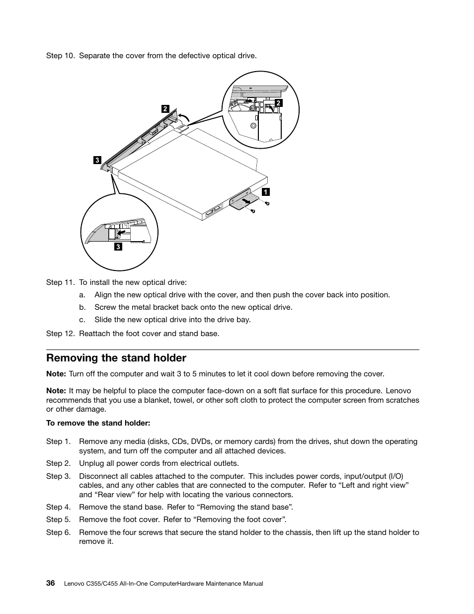 Removing the stand holder | Lenovo C355 All-in-One User Manual | Page 42 / 83
