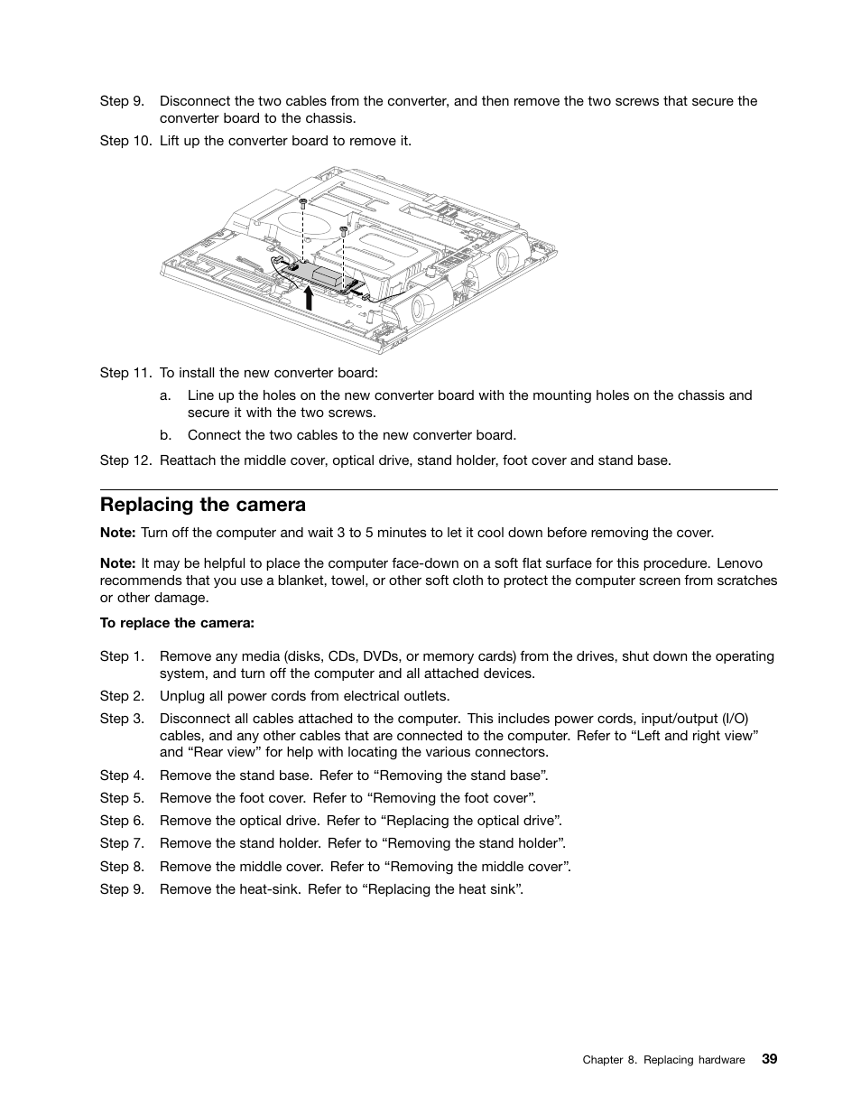 Replacing the camera | Lenovo C355 All-in-One User Manual | Page 45 / 83