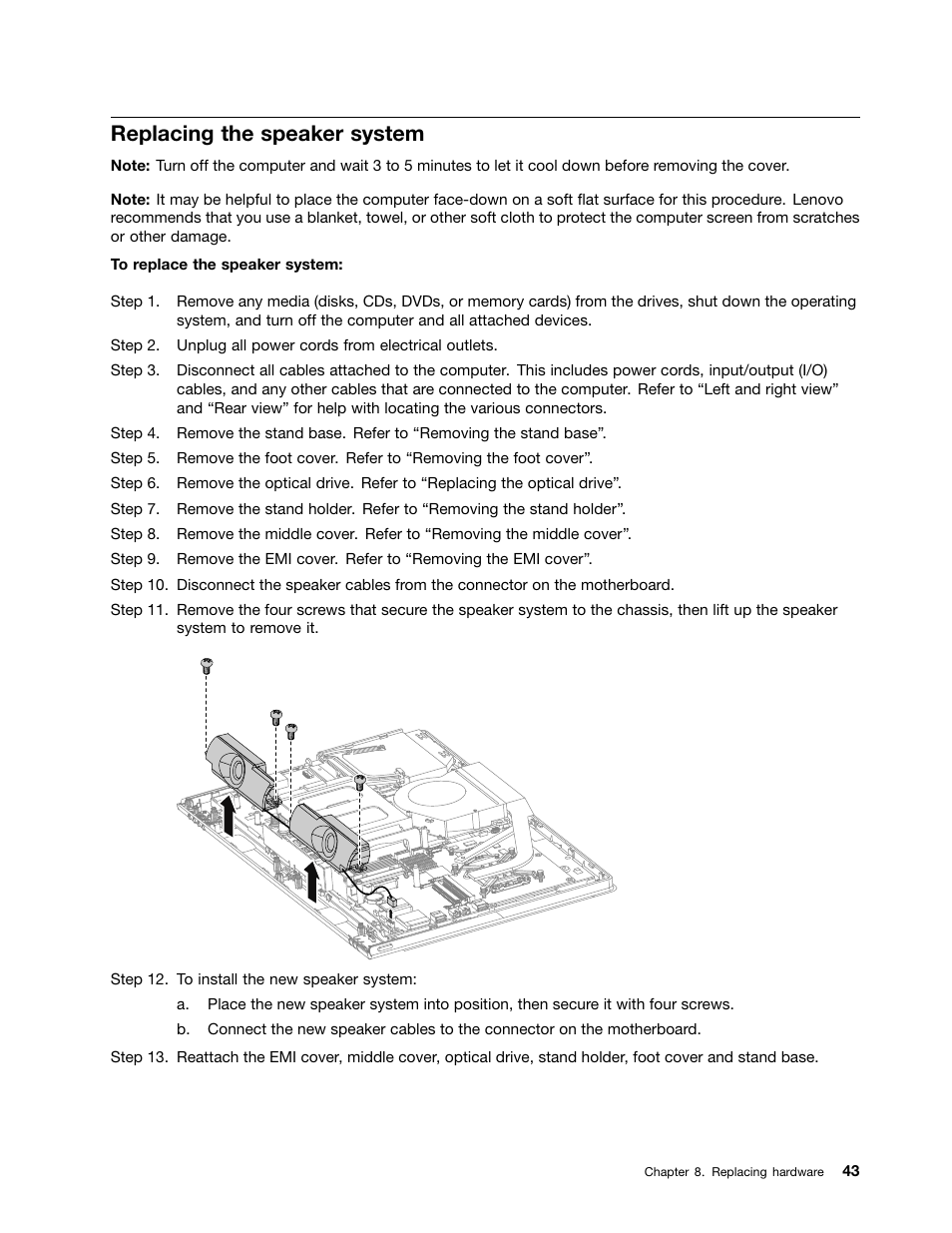 Replacing the speaker system | Lenovo C355 All-in-One User Manual | Page 49 / 83