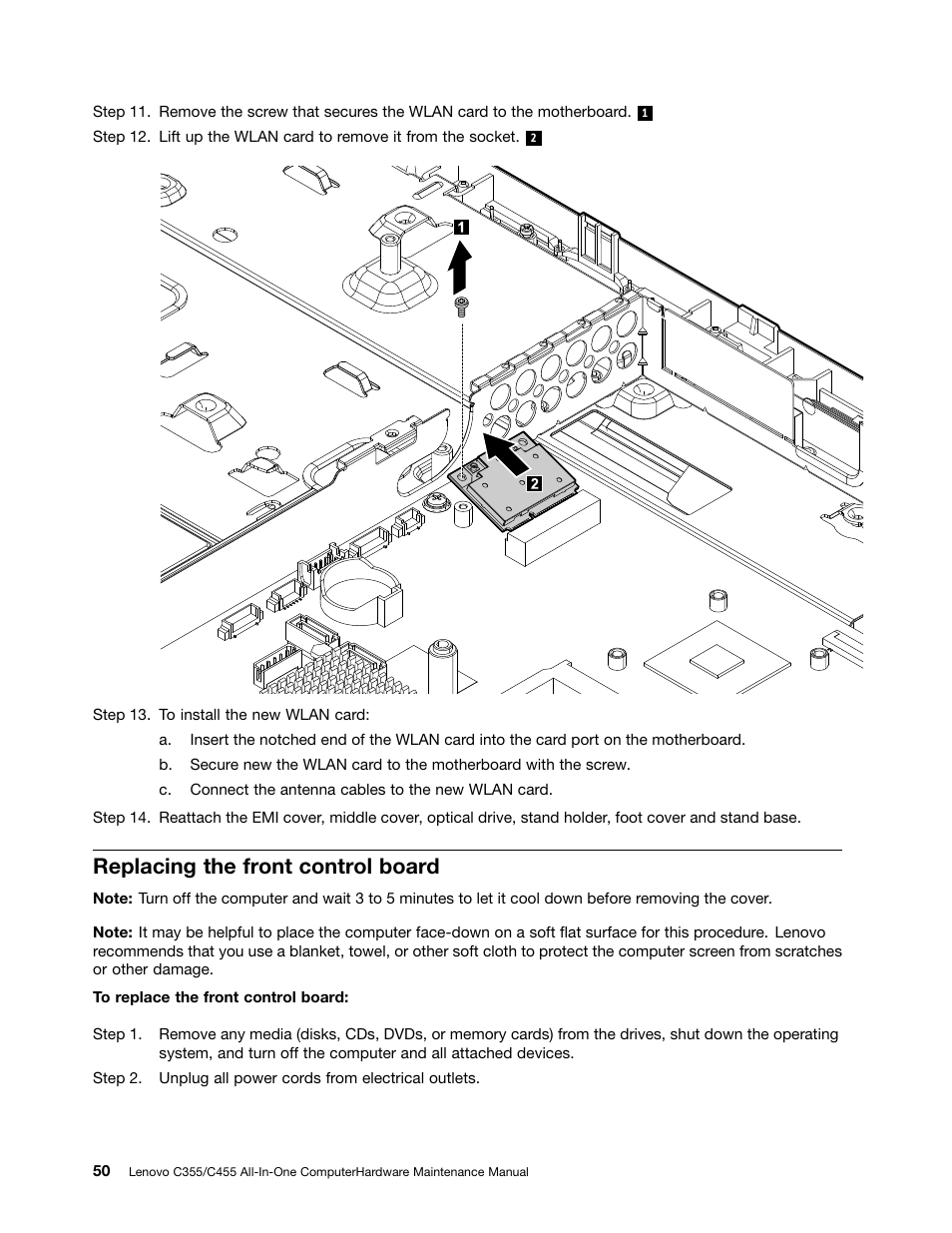 Replacing the front control board | Lenovo C355 All-in-One User Manual | Page 56 / 83