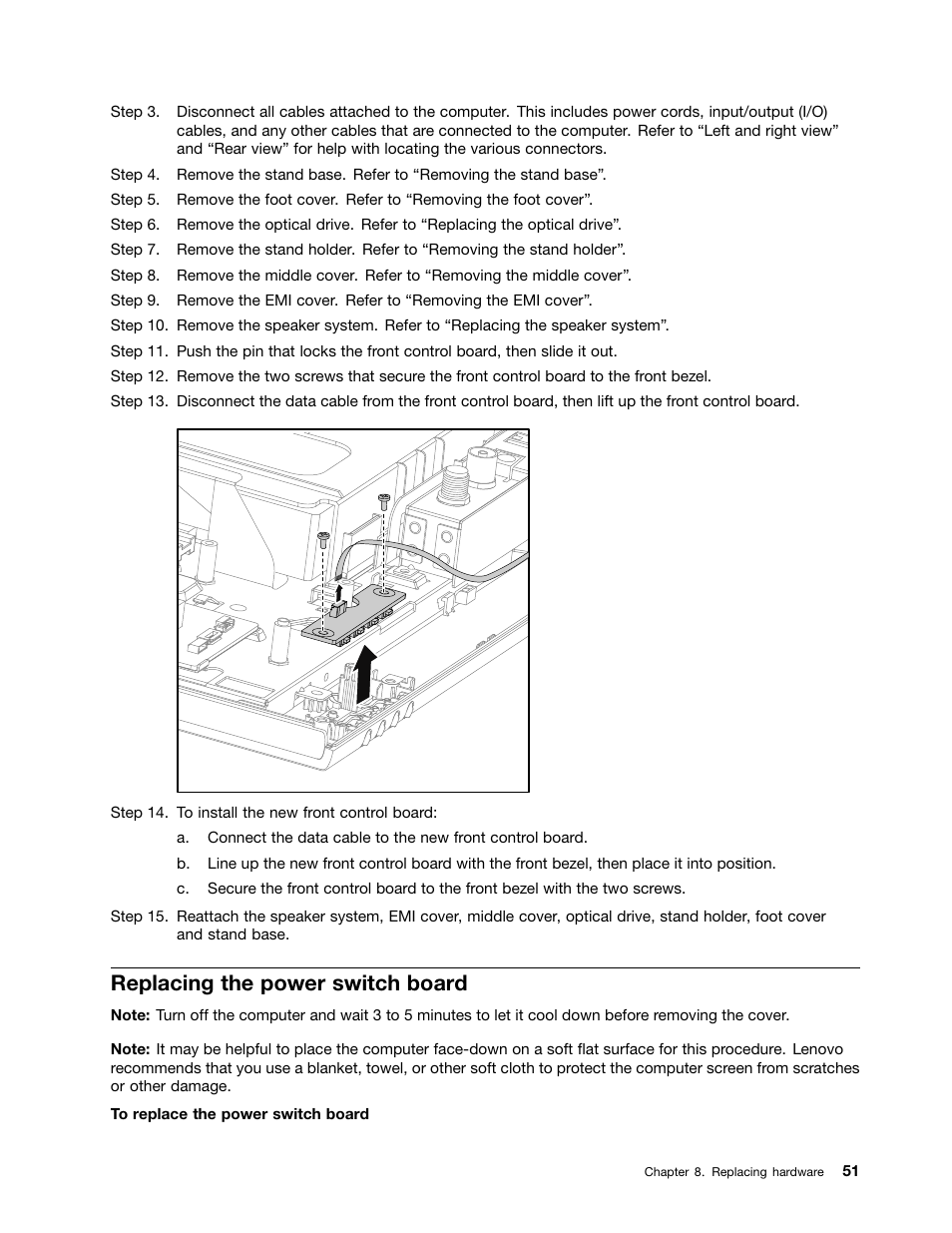 Replacing the power switch board | Lenovo C355 All-in-One User Manual | Page 57 / 83