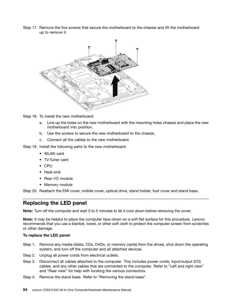 Replacing the led panel | Lenovo C355 All-in-One User Manual | Page 60 / 83