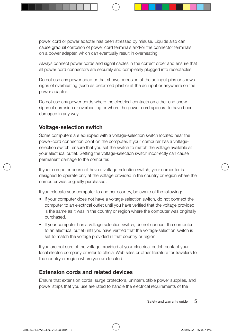 Voltage-selection switch, Extension cords and related devices | Lenovo IdeaCentre Q700 User Manual | Page 10 / 39