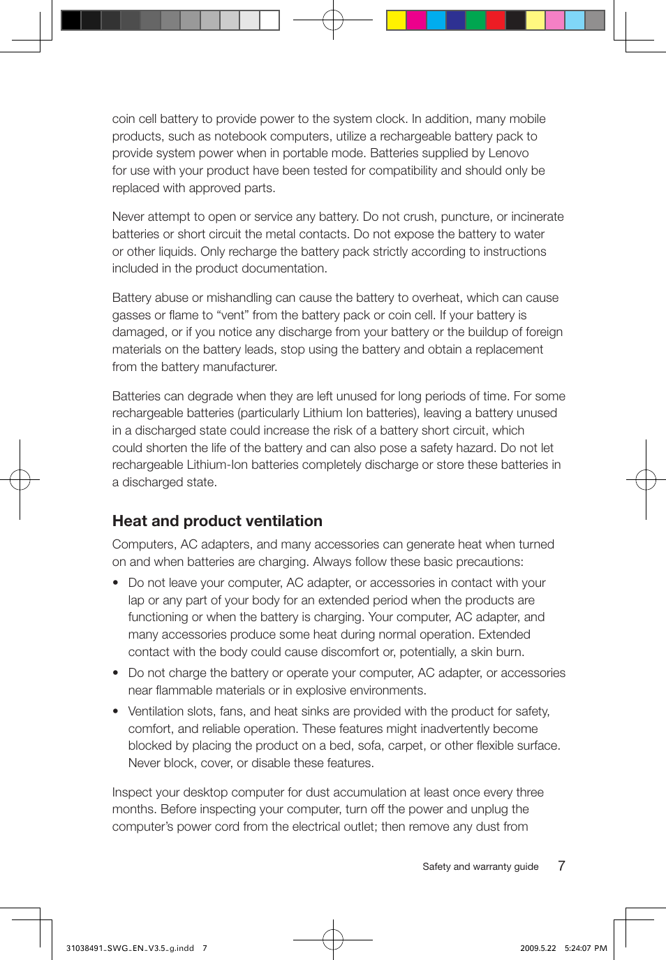 Heat and product ventilation | Lenovo IdeaCentre Q700 User Manual | Page 12 / 39