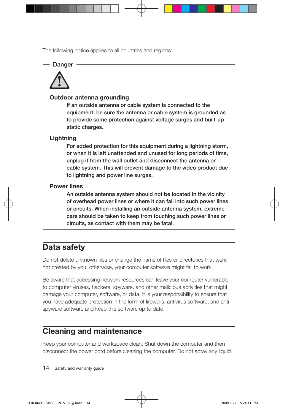 Data safety, Cleaning and maintenance | Lenovo IdeaCentre Q700 User Manual | Page 19 / 39