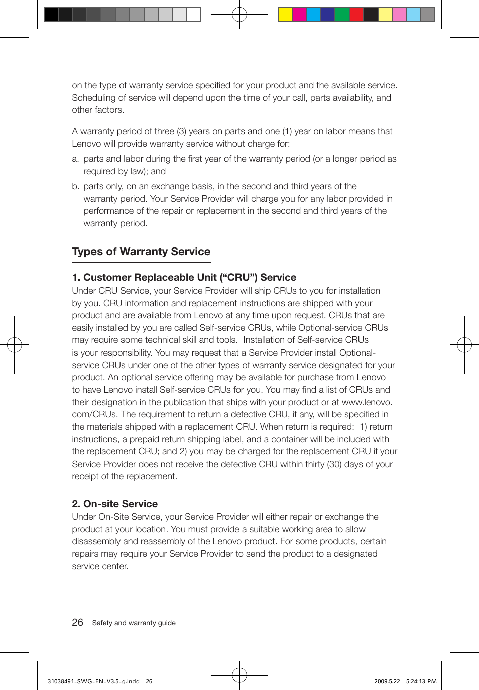 Types of warranty service | Lenovo IdeaCentre Q700 User Manual | Page 31 / 39