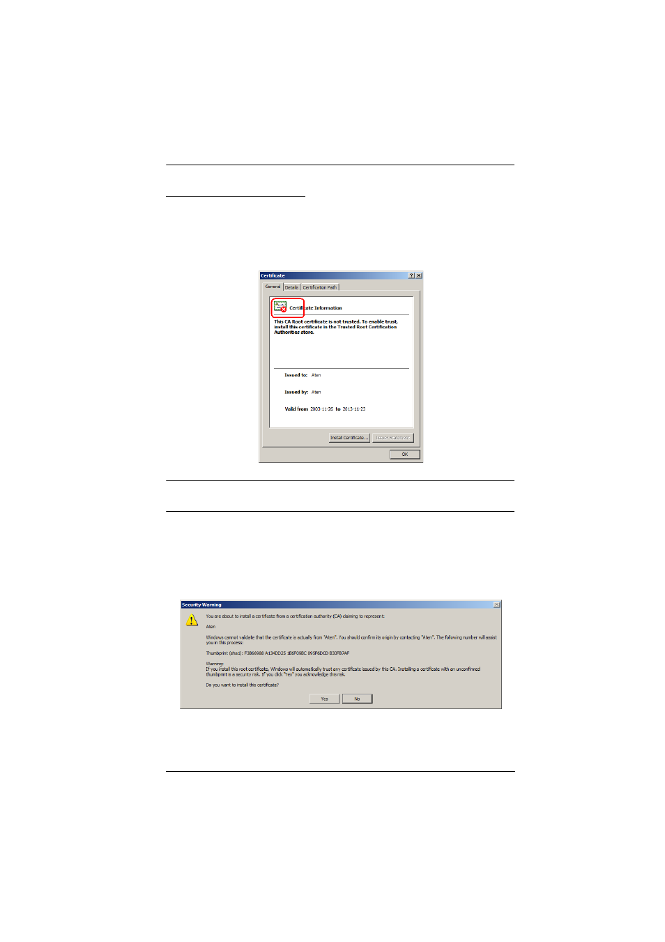 Installing the certificate | ATEN ATEN Matrix KVM KM0832 User Manual | Page 153 / 167