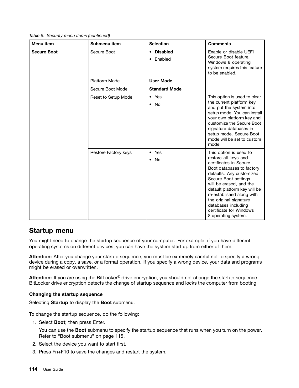 Startup menu | Lenovo ThinkPad Edge E531 User Manual | Page 130 / 182