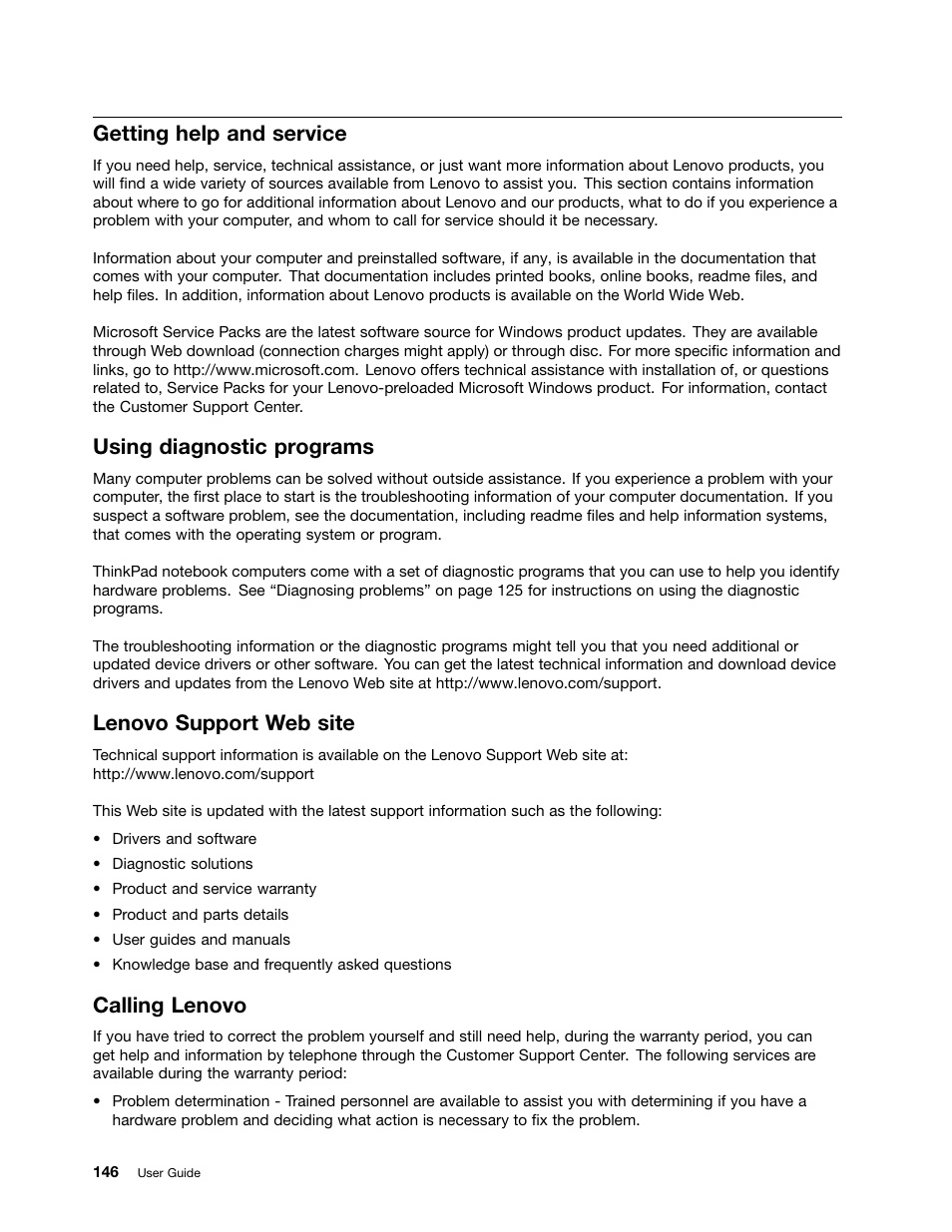 Getting help and service, Using diagnostic programs, Lenovo support web site | Calling lenovo | Lenovo ThinkPad Edge E531 User Manual | Page 162 / 182