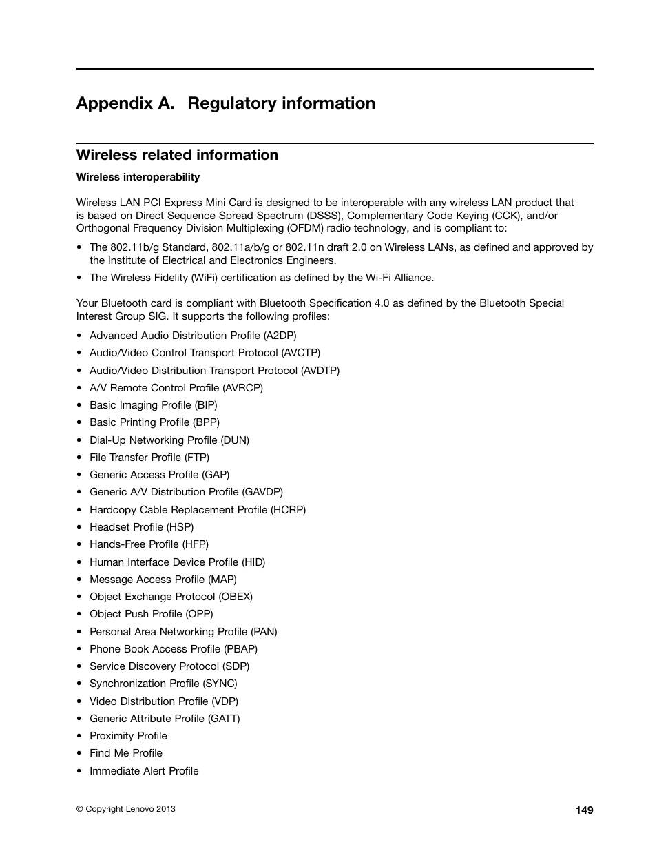 Appendix a. regulatory information, Wireless related information | Lenovo ThinkPad Edge E531 User Manual | Page 165 / 182