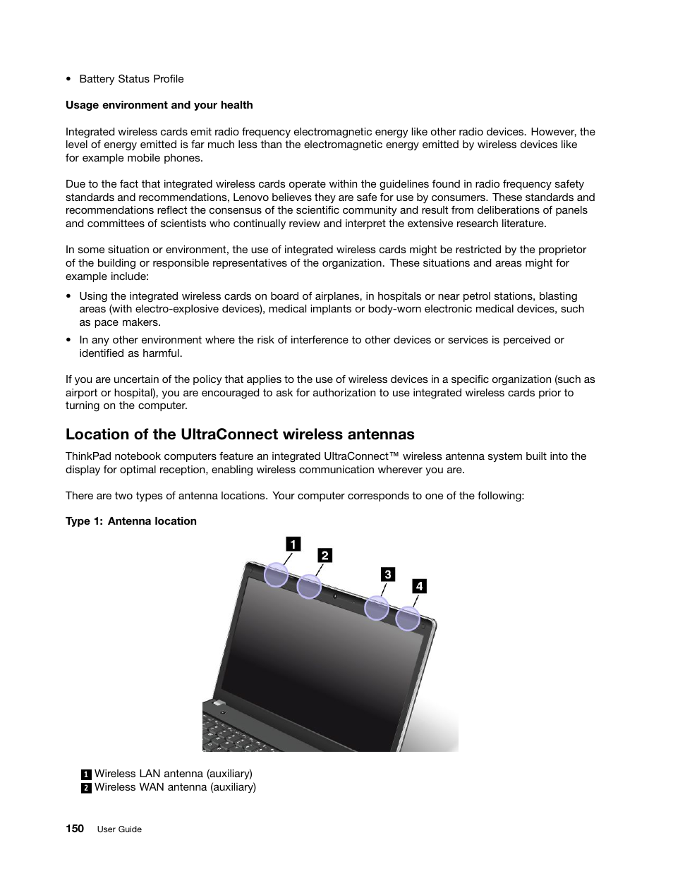 Location of the ultraconnect wireless antennas | Lenovo ThinkPad Edge E531 User Manual | Page 166 / 182