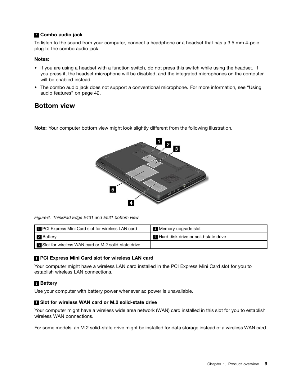 Bottom view | Lenovo ThinkPad Edge E531 User Manual | Page 25 / 182