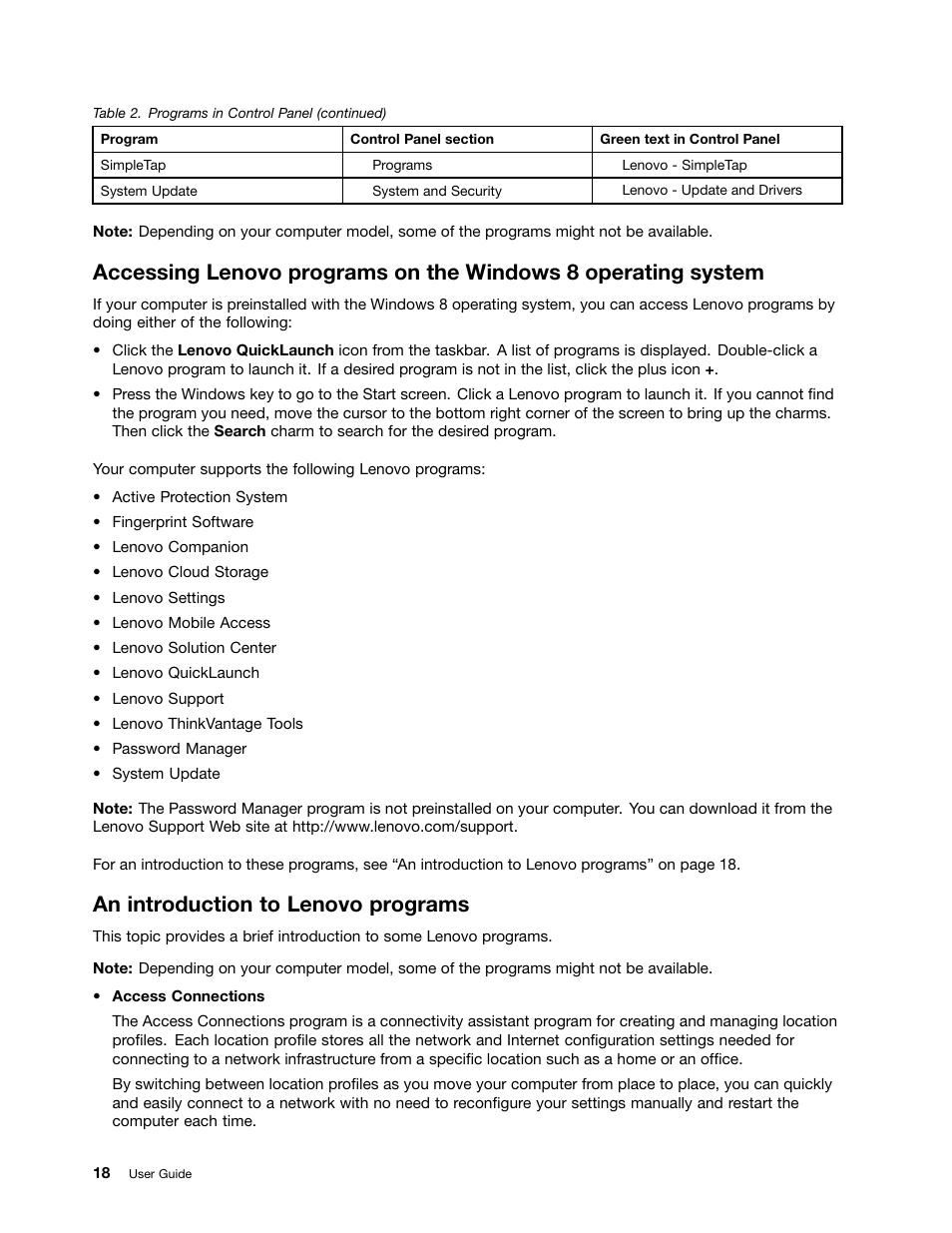 An introduction to lenovo programs | Lenovo ThinkPad Edge E531 User Manual | Page 34 / 182