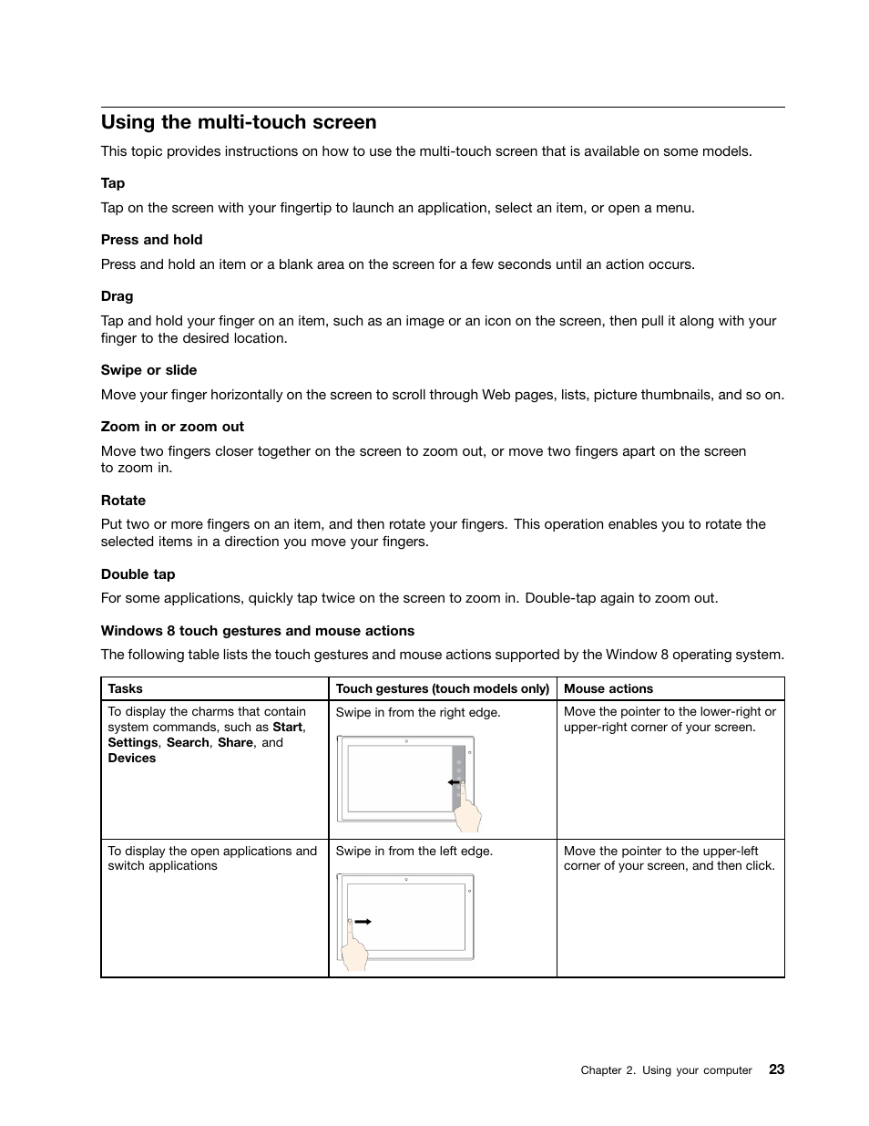 Using the multi-touch screen | Lenovo ThinkPad Edge E531 User Manual | Page 39 / 182