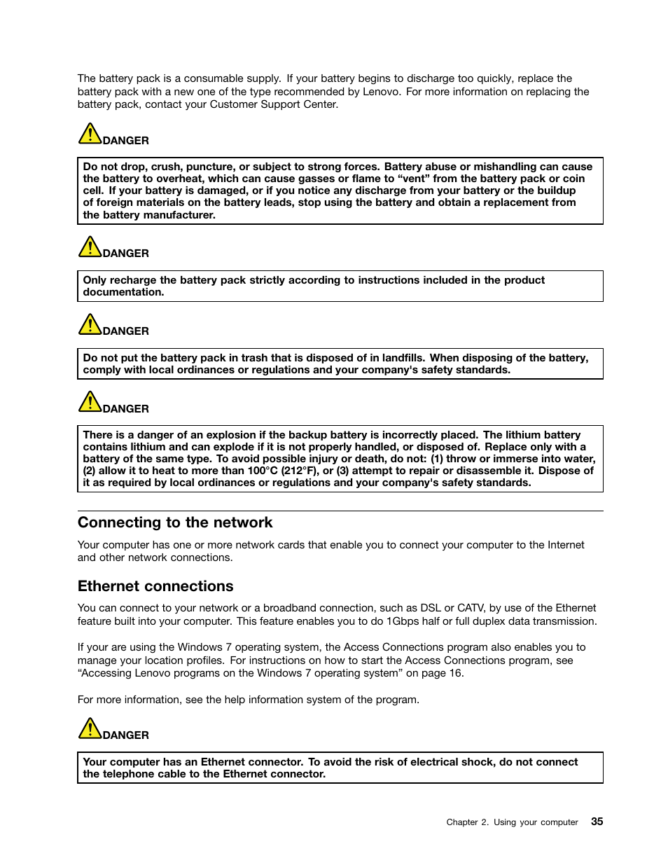 Connecting to the network, Ethernet connections | Lenovo ThinkPad Edge E531 User Manual | Page 51 / 182