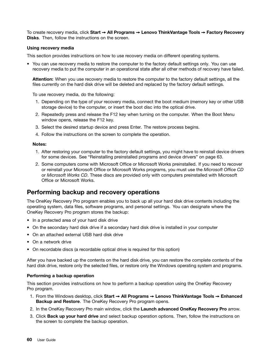 Performing backup and recovery operations | Lenovo ThinkPad Edge E531 User Manual | Page 76 / 182