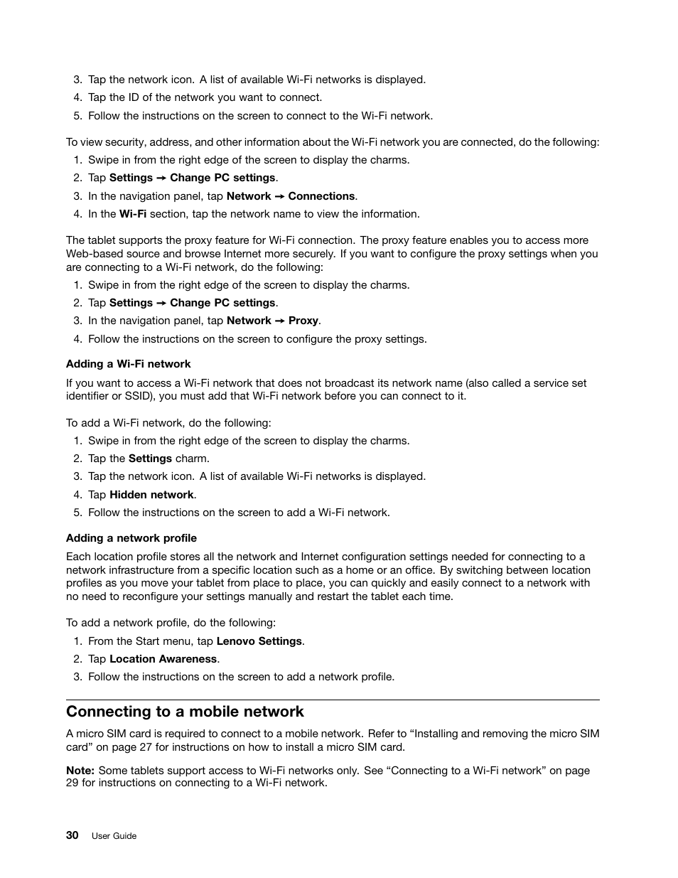 Connecting to a mobile network | Lenovo ThinkPad 10 User Manual | Page 38 / 102