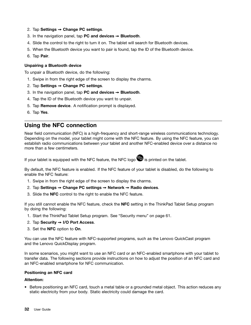 Using the nfc connection | Lenovo ThinkPad 10 User Manual | Page 40 / 102