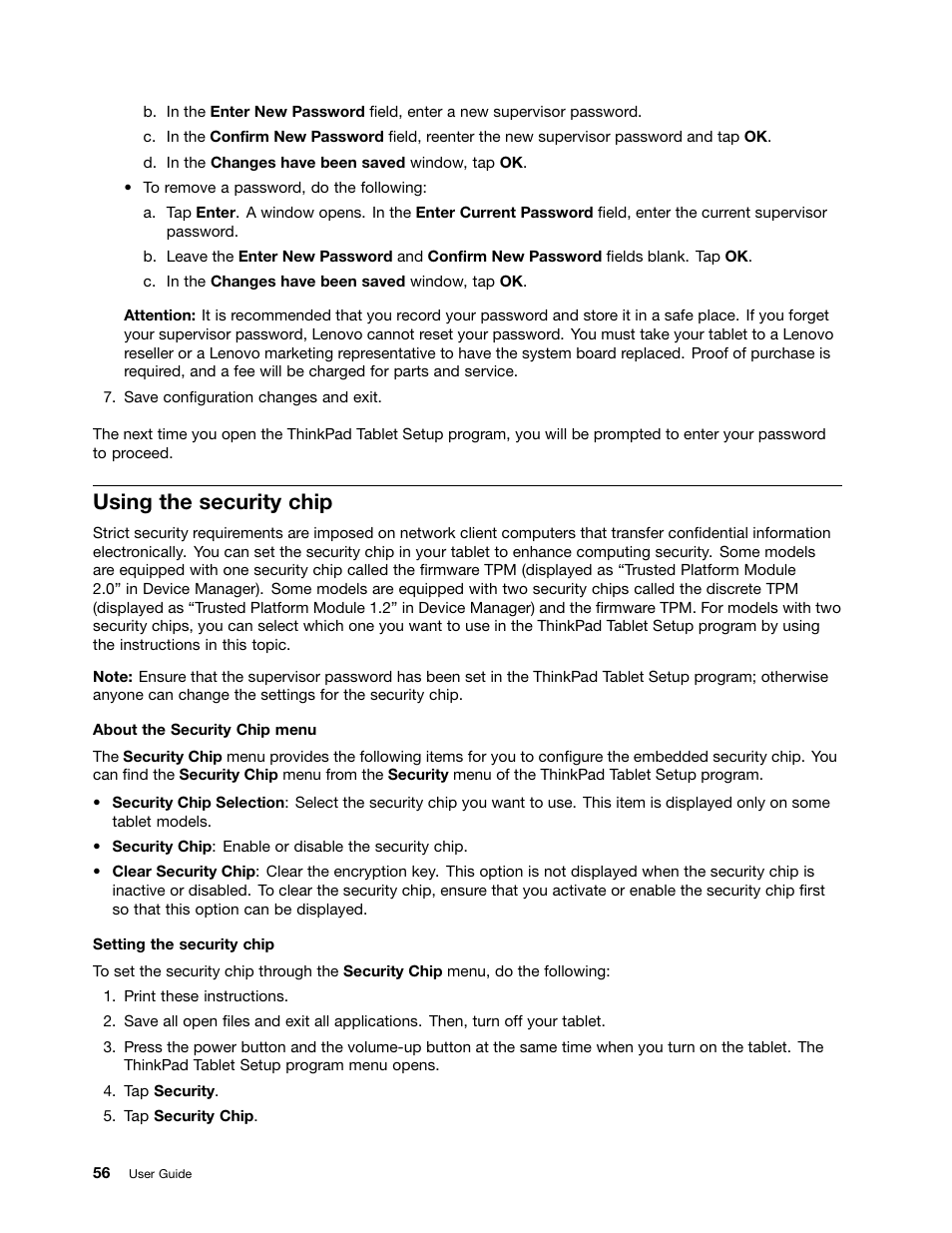 Using the security chip | Lenovo ThinkPad 10 User Manual | Page 64 / 102