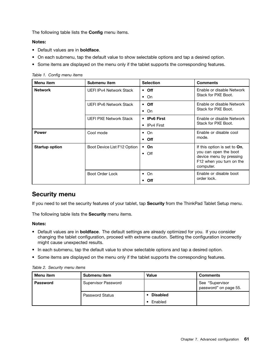 Security menu | Lenovo ThinkPad 10 User Manual | Page 69 / 102