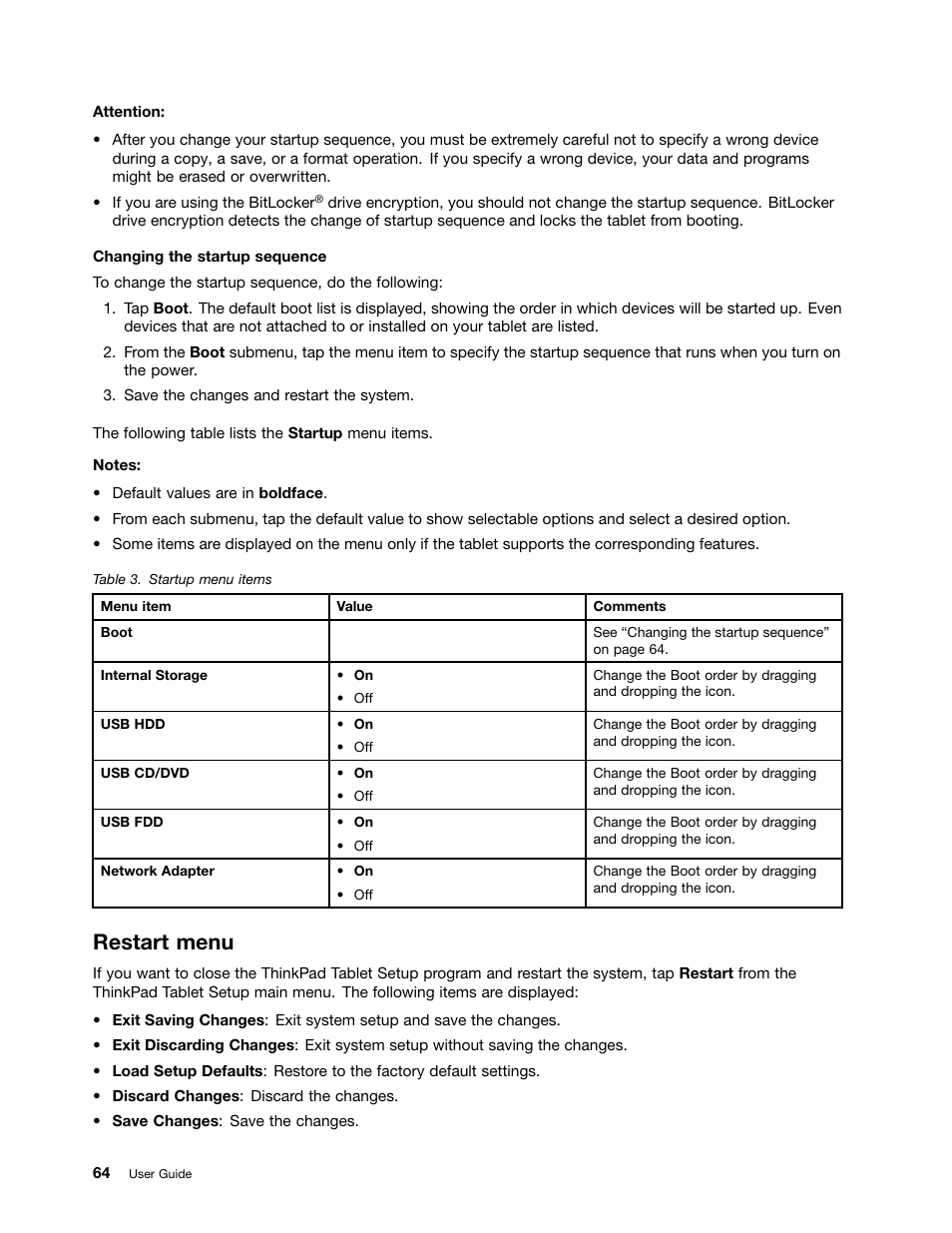 Restart menu | Lenovo ThinkPad 10 User Manual | Page 72 / 102