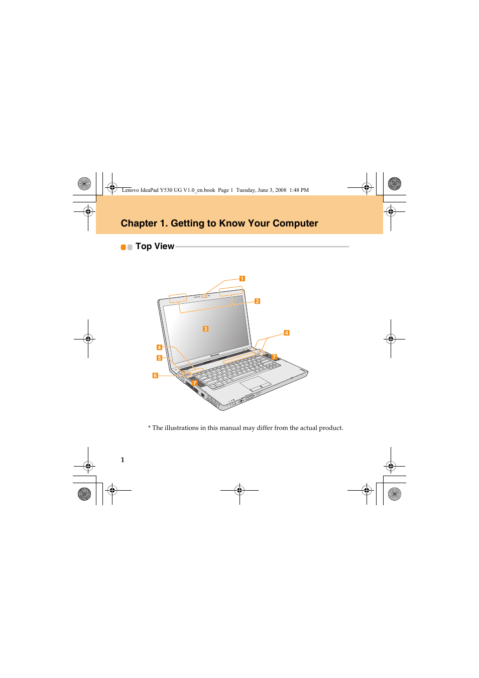 Chapter 1. getting to know your computer, Top view | Lenovo IdeaPad Y530 User Manual | Page 10 / 152