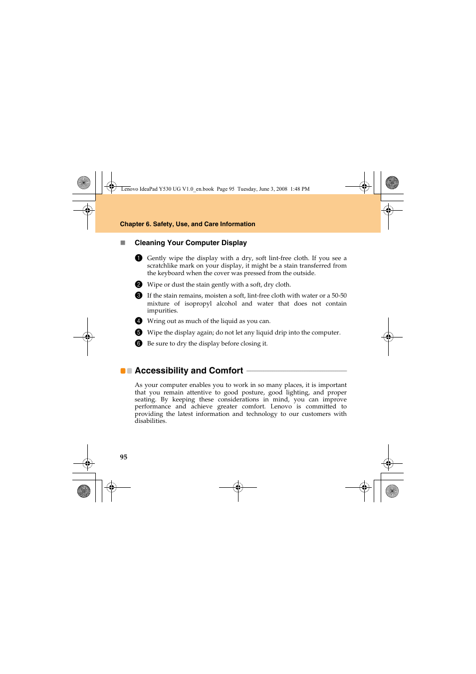 Accessibility and comfort | Lenovo IdeaPad Y530 User Manual | Page 104 / 152