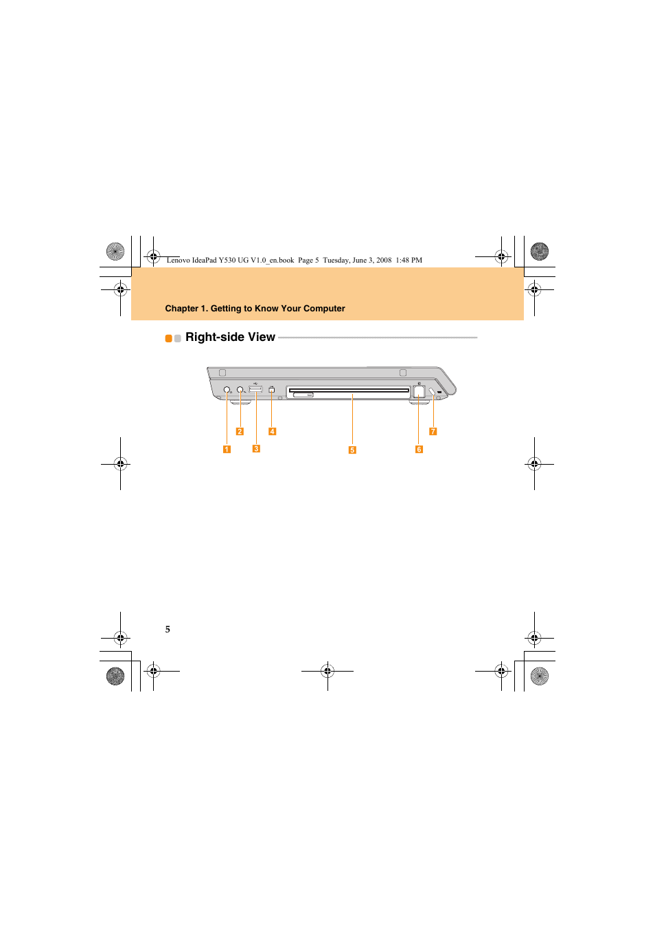 Right-side view | Lenovo IdeaPad Y530 User Manual | Page 14 / 152