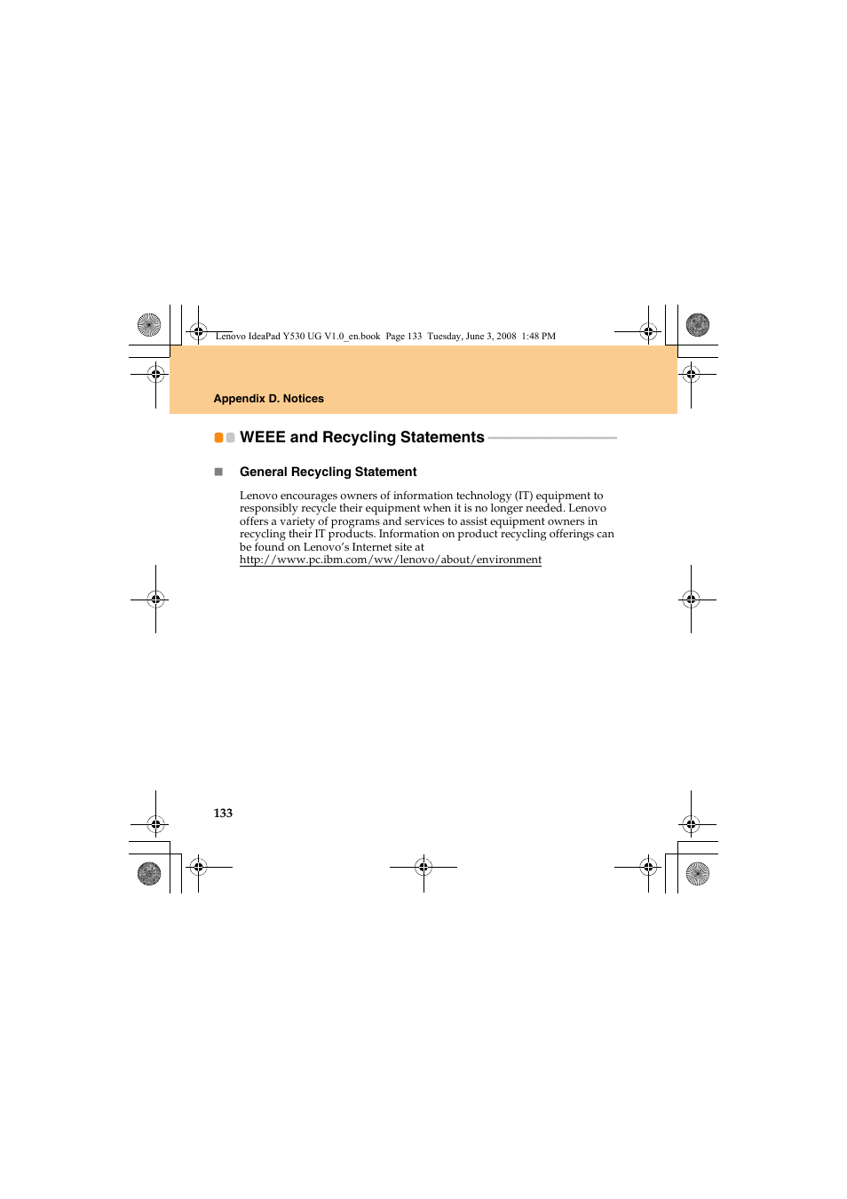 Weee and recycling statements | Lenovo IdeaPad Y530 User Manual | Page 142 / 152