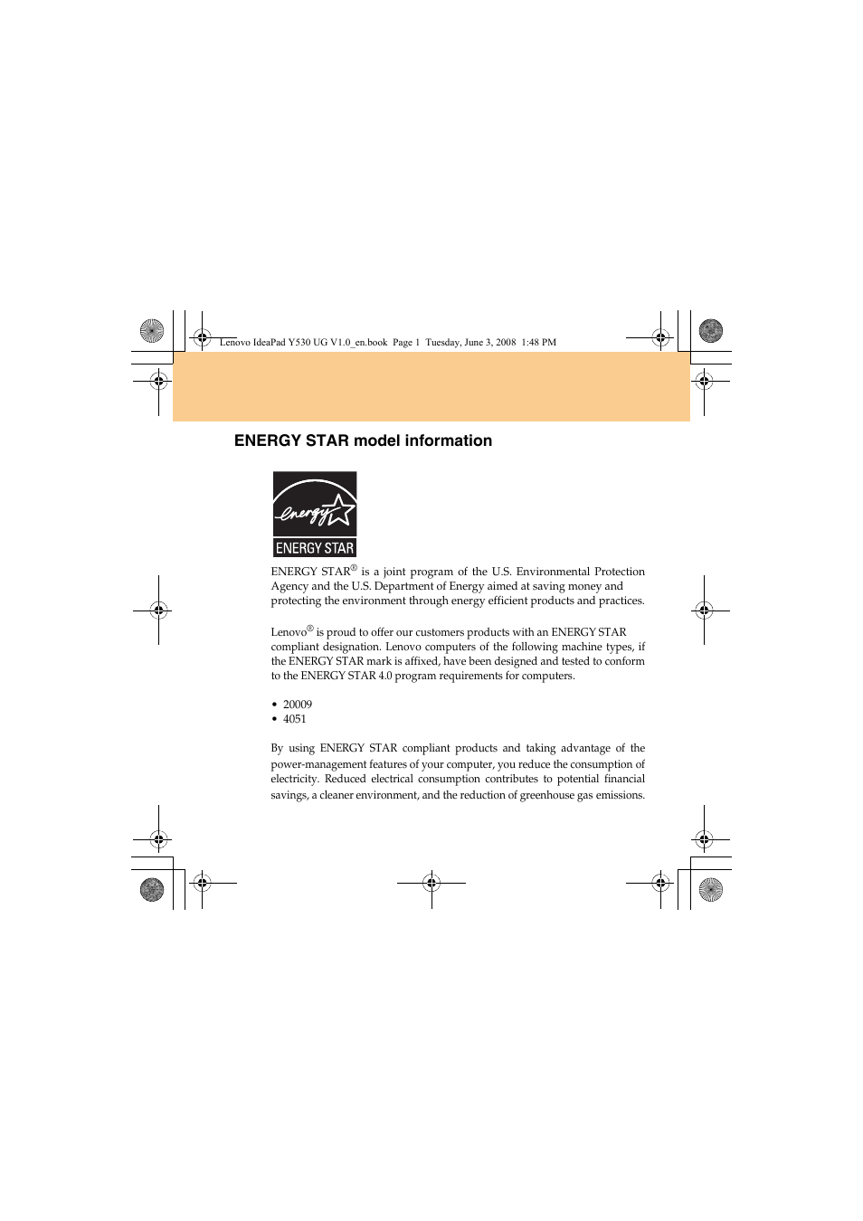 Energy star model information | Lenovo IdeaPad Y530 User Manual | Page 3 / 152