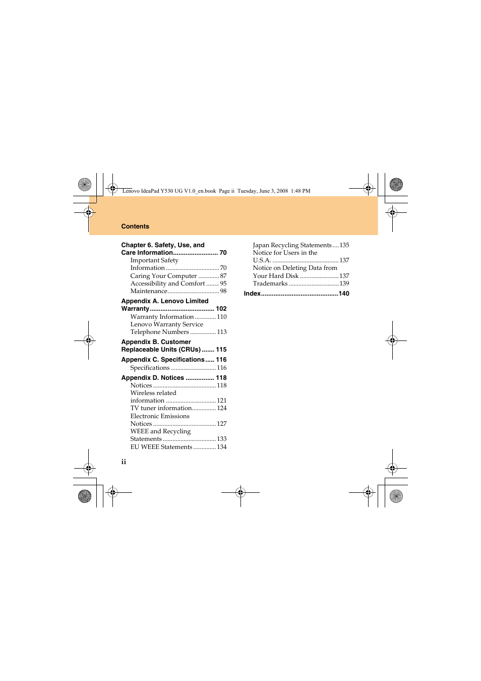 Lenovo IdeaPad Y530 User Manual | Page 8 / 152