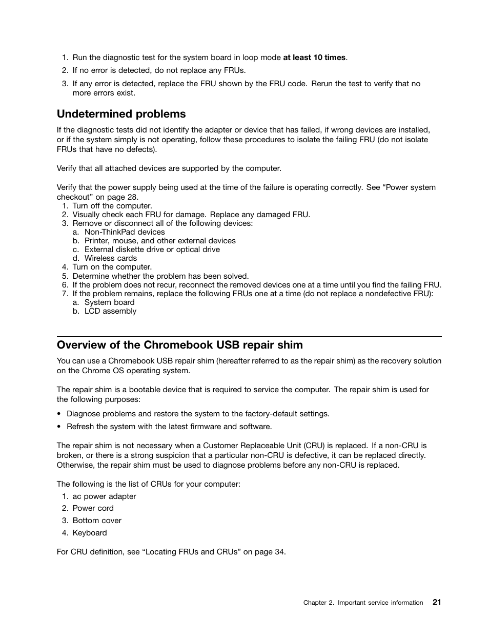 Undetermined problems, Overview of the chromebook usb repair shim | Lenovo ThinkPad Yoga 11e Chromebook User Manual | Page 27 / 84