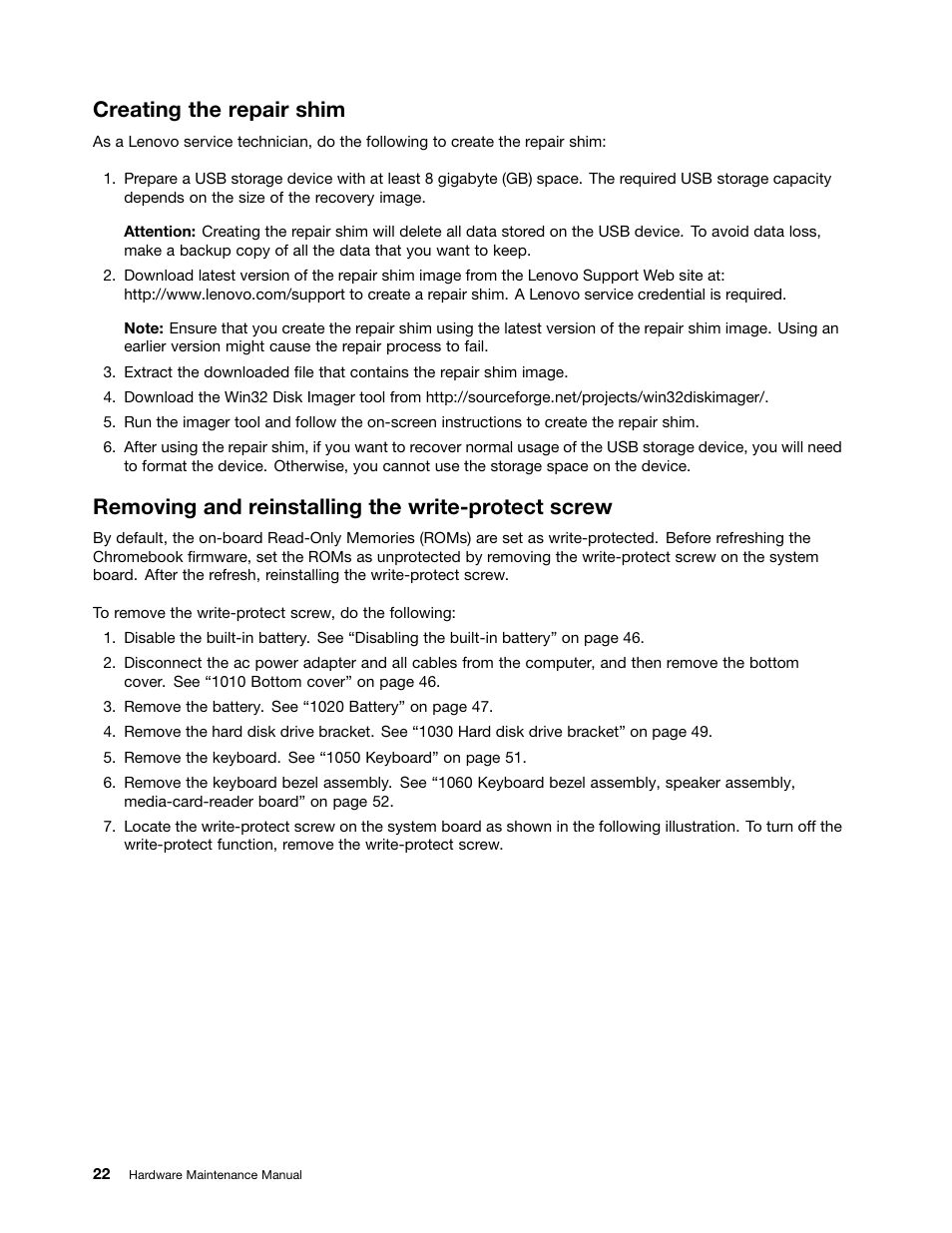 Creating the repair shim, Removing and reinstalling the write-protect screw | Lenovo ThinkPad Yoga 11e Chromebook User Manual | Page 28 / 84