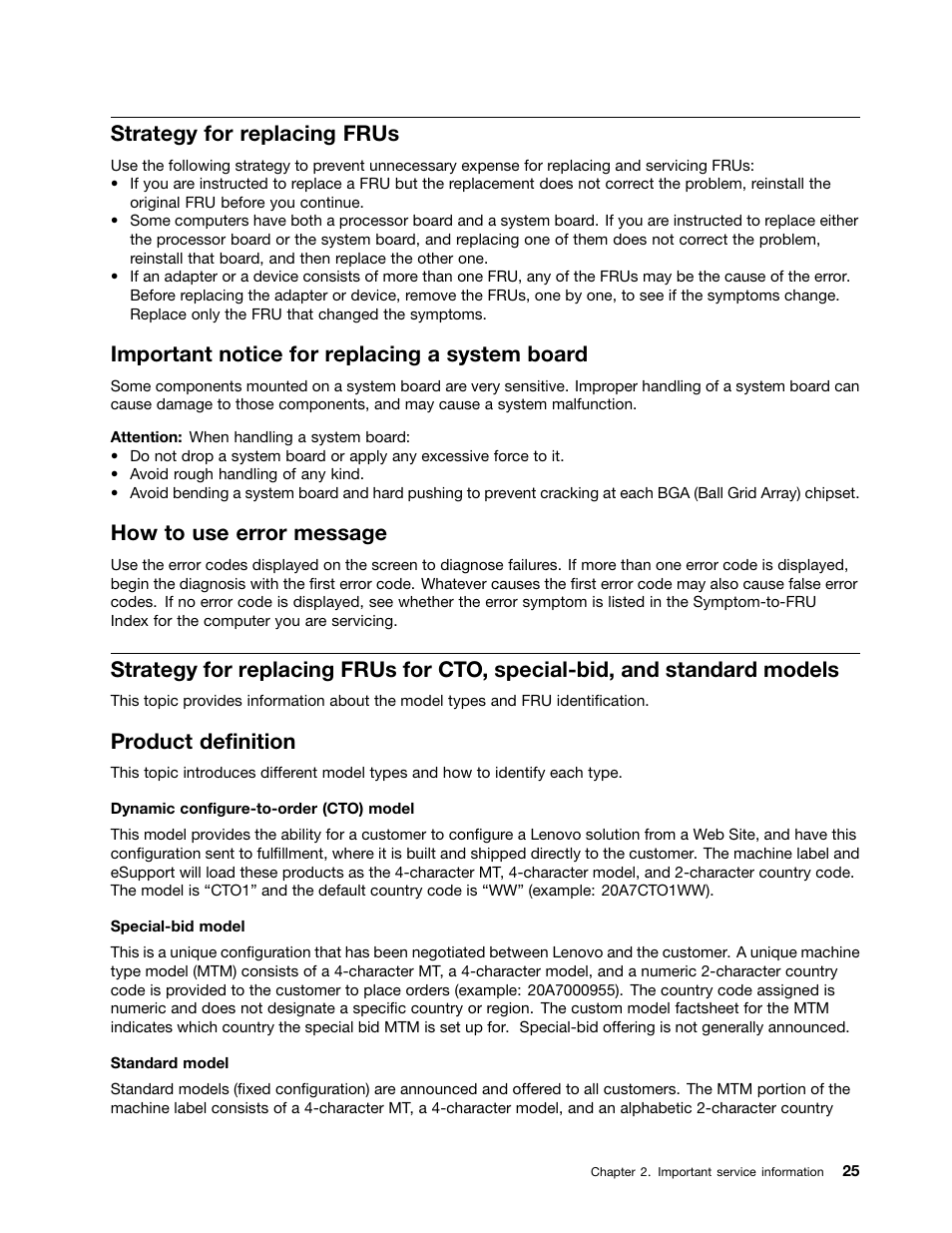 Strategy for replacing frus, Important notice for replacing a system board, How to use error message | Product definition | Lenovo ThinkPad Yoga 11e Chromebook User Manual | Page 31 / 84