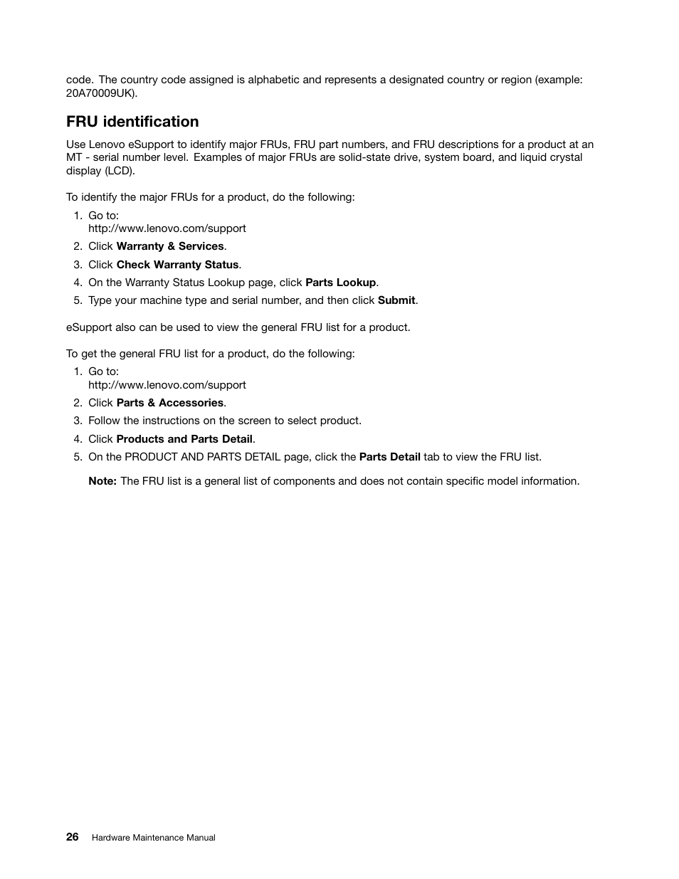 Fru identification | Lenovo ThinkPad Yoga 11e Chromebook User Manual | Page 32 / 84