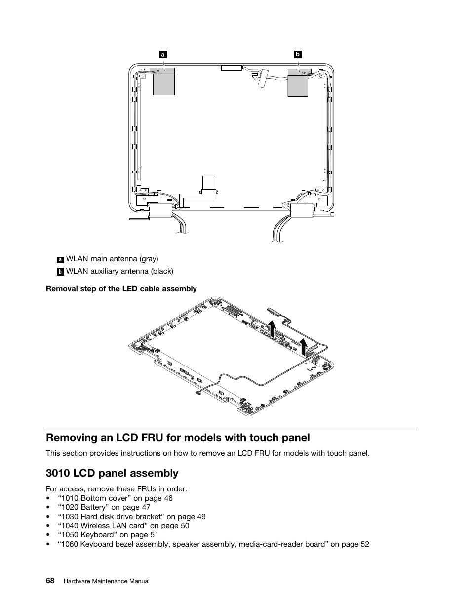 Removing an lcd fru for models with touch panel, 3010 lcd panel assembly | Lenovo ThinkPad Yoga 11e Chromebook User Manual | Page 74 / 84