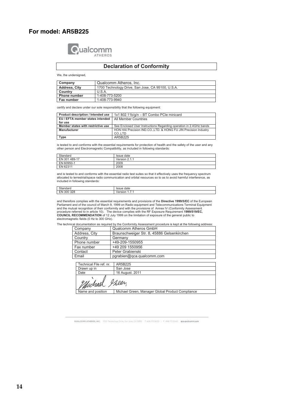 Declaration of conformity | Lenovo IdeaPad S400u Notebook User Manual | Page 14 / 16