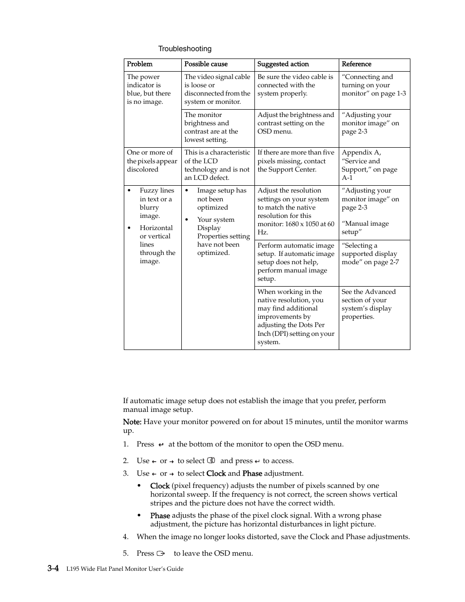 Manual image setup, Manual image setup -4 | Lenovo L195 Wide Flat Panel Monitor User Manual | Page 22 / 30