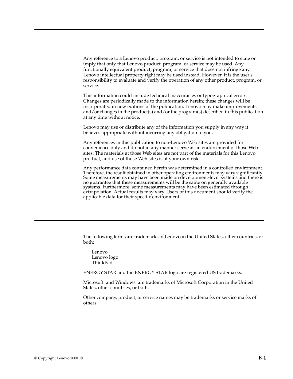 Appendix b. notices, Trademarks | Lenovo L195 Wide Flat Panel Monitor User Manual | Page 30 / 30