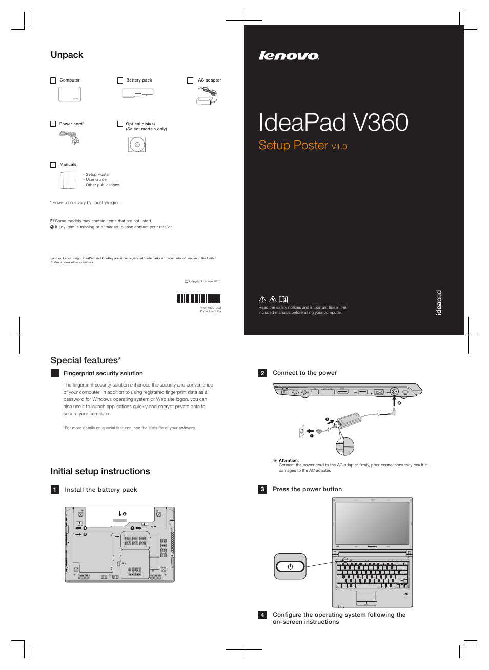 Lenovo IdeaPad V360 User Manual | 2 pages
