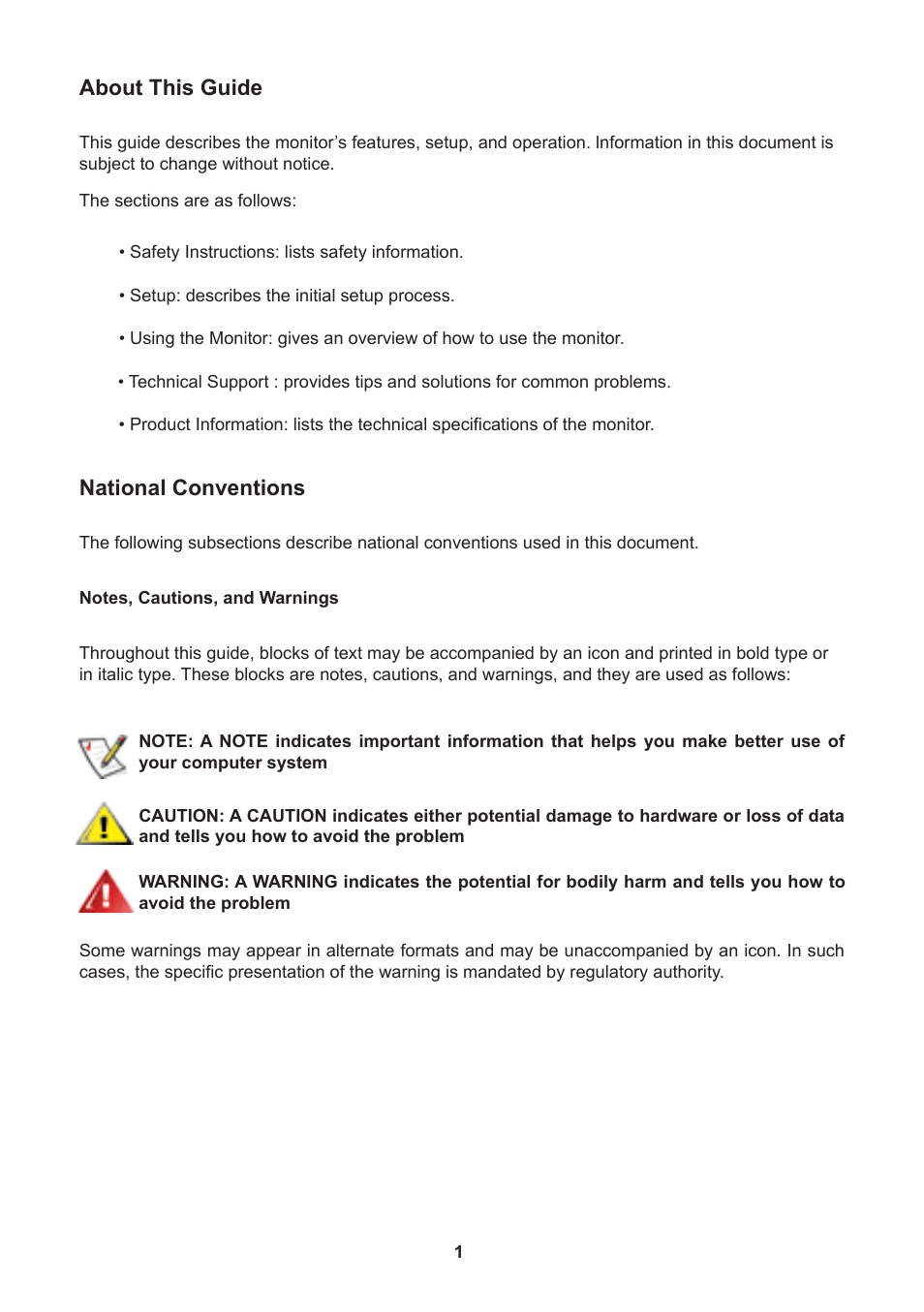 About this guide, National conventions | Lenovo ThinkVision E2001b 19.5 LED TFT Monitor User Manual | Page 3 / 15