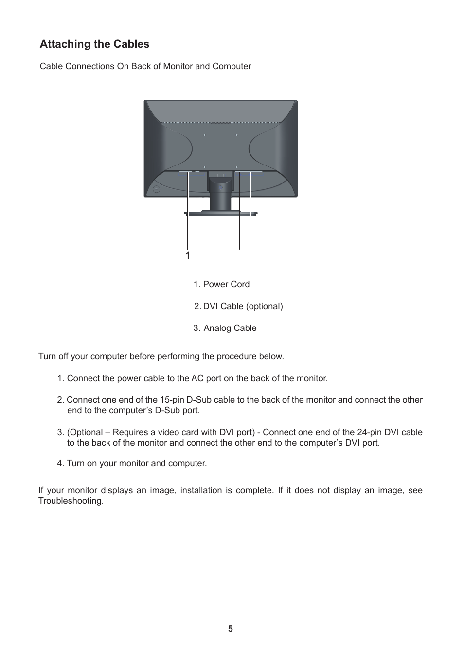 Attaching the cables | Lenovo ThinkVision E2001b 19.5 LED TFT Monitor User Manual | Page 7 / 15