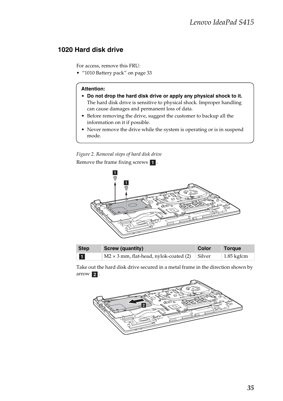 1020 hard disk drive, Lenovo ideapad s415 | Lenovo IdeaPad S415 Notebook User Manual | Page 39 / 78